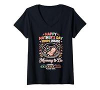 Femme Happy Mother's Day from Inside Mommy Mom to Be Loading 1 T-Shirt avec Col en V