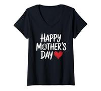 Femme Happy Mother's Day Lettering avec Cœur Cadeau Fête des Mères T-Shirt avec Col en V