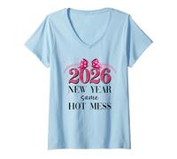 Femme Happy New Year Same Hot Mess 2026 New Year Coquette Pink Bow T-Shirt avec Col en V