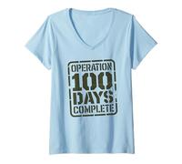 Femme Happy Operation Mission Scolaire de 100 Jours complète T-Shirt avec Col en V