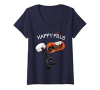Femme Happy Pills Chat Noir T-Shirt avec Col en V