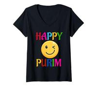 Femme Happy Purim Costume Funny Jewish Face Mask T-Shirt avec Col en V