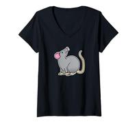 Femme Happy Rat Rongeur Souris Animal Domestique Queue Grise T-Shirt avec Col en V