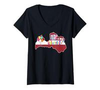 Femme Happy Restoration of Independence Day 4thMay Carte Drapeau de la Lettonie T-Shirt avec Col en V