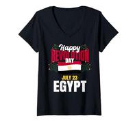 Femme Happy Revolution Day 23 Juillet Egypt Egyptian Pride T-Shirt avec Col en V