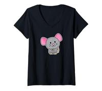 Femme Happy RT Souris et Rongeur Queue Grise T-Shirt avec Col en V