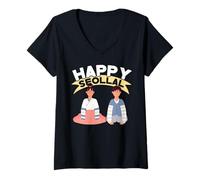 Femme Happy Seollal 2022 Corée Dérien publique T-Shirt avec Col en V