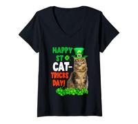 Femme Happy St Catricks Day Maine Coon Cat St Patricks Day Cats T-Shirt avec Col en V