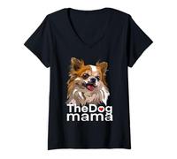 Femme Happy The Dog Mama Chihuahua à Poils Longs Chiwawa T-Shirt avec Col en V