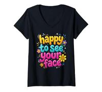 Femme Happy to See Your Face Back to School T-Shirt avec Col en V
