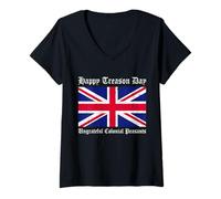 Femme Happy Treason Day Ungrateful Colonial Paysans 4 juillet T-Shirt avec Col en V