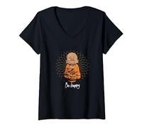 Femme Happy Zen Little Baby Bouddha T-shirt Mandala Thé Idée cadeau T-Shirt avec Col en V