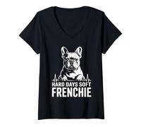 Femme Hard Days Soft Frenchie Bouledogue français drôle T-Shirt avec Col en V