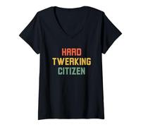 Femme Hard Twerking Citizen Funny Dance Humour Retro T-Shirt avec Col en V