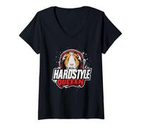 Femme Hardstyle Queen - Cochon d'Inde avec écouteurs T-Shirt avec Col en V