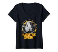 Femme Hardstyle Queen - Cochon d'Inde avec écouteurs T-Shirt avec Col en V