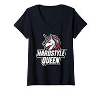 Femme Hardstyle Queen Licorne au Design Rave T-Shirt avec Col en V