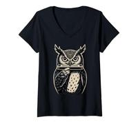 Femme Harmonica Owl Blues Jazz Night Musicien Style T-Shirt avec Col en V