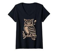 Femme Harmonica Owl Blues Jazz Night Musicien Style T-Shirt avec Col en V