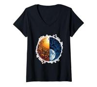 Femme Harmonie Équilibre Énergie Dualisme Symbole Cosmique Unité Forces T-Shirt avec Col en V