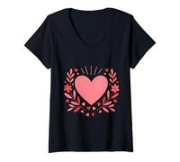 Femme Harmonie Florale en Forme de cœur en Fleurs T-Shirt avec Col en V