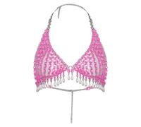 Femme Harnais Soutien Gorge Halter Bikini Haut Paillettes Brillant Type C Taille Unique