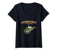 Femme Harpers Ferry Carte Vintage de Virginie Occidentale T-Shirt avec Col en V