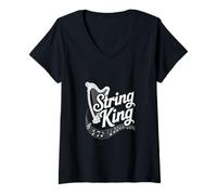 Femme Harpiste Amoureux de la harpe Roi des cordes T-Shirt avec Col en V