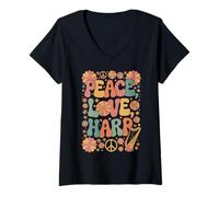 Femme Harpiste rétro des années 60 et 70 T-Shirt avec Col en V