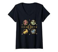 Femme Harry Potter Gold Spark Hogwarts Emblem T-Shirt avec Col en V