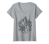 Femme Harry Potter Hufflepuff One Color Crest T-Shirt avec Col en V