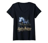 Femme Harry Potter Moon Over Hogwarts T-Shirt avec Col en V