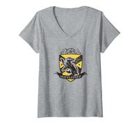 Femme Harry Potter Poufsouffle Quidditch Bouclier vieilli T-Shirt avec Col en V