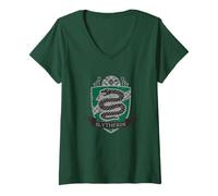 Femme Harry Potter Serpentard Quidditch Bouclier vieilli T-Shirt avec Col en V