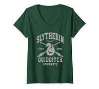 Femme Harry Potter Slytherin Quidditch Arch T-Shirt avec Col en V