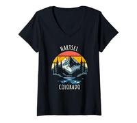 Femme Hartsel, Colorado, États-Unis, Design montagnard rétro T-Shirt avec Col en V