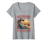 Femme Harvest Herd Honor - Día de Los Muertos Cowboy Farmer T-Shirt avec Col en V