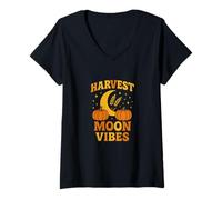 Femme Harvest Moon Vibes Automne Nature Sorcière Esthétique Automne Magie T-Shirt avec Col en V