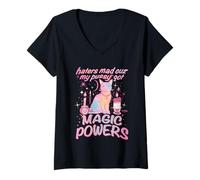 Femme Haters Mad Cuz My Pussy Got Magic Powers Cat T-Shirt avec Col en V