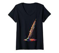 Femme Hautbois coloré T-Shirt avec Col en V