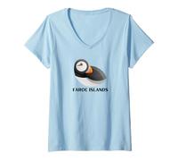 Femme Hauts et Accessoires pour Observation des Oiseaux macareux des îles Féroé T-Shirt avec Col en V