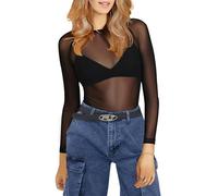 Femme Hauts Transparents, Haut Transparent Noir Femme, Manches Longues Top en Maille Sexy Blouse Sheer Mesh Elastique (FR/ES, Alpha/Lettres, M, Taille Normale, Taille Normale, Noir)