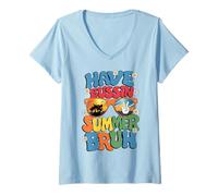 Femme Have A Bussin Summer Brush Professor Dernier jour d'école Nous partons T-Shirt avec Col en V