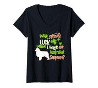 Femme Have an Australian Shepherd Dog Lucky Charm St Patricks Day T-Shirt avec Col en V