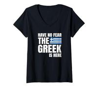 Femme Have No Fear The Greek is Here Grecs T-Shirt avec Col en V