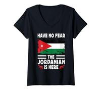 Femme Have No Fear The Jordanian is Here Jordan Flag T-Shirt avec Col en V