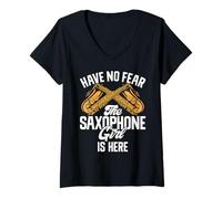 Femme Have No Fear The Saxophone Girl is Here Saxophone T-Shirt avec Col en V