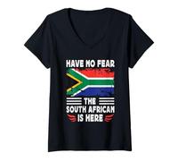Femme Have No Fear The South African is Here South Africa Flag T-Shirt avec Col en V
