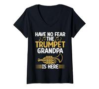 Femme Have no Fear The Trumpet Grandpa is Here Trompette T-Shirt avec Col en V