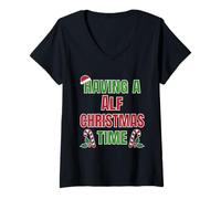 Femme Having A Alf Christmas Time Nom de réunion de Famille T-Shirt avec Col en V